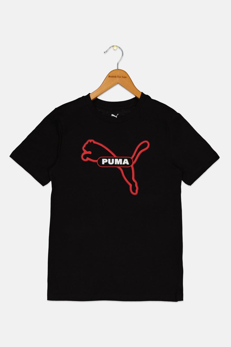 PUMA ملابس رياضية للأطفال الأولاد قميص قصير الأكمام مناسب في الهواء الطلق، أسود - Image 2