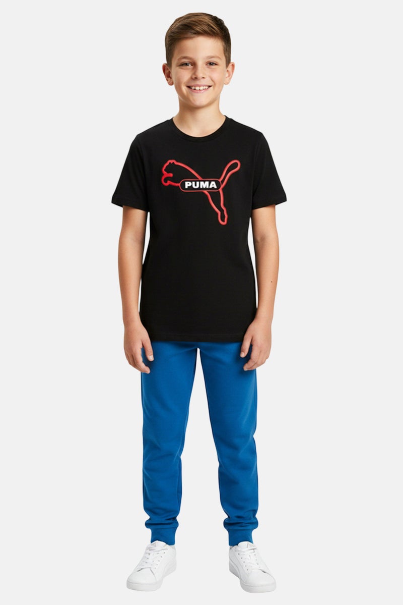 PUMA ملابس رياضية للأطفال الأولاد قميص قصير الأكمام مناسب في الهواء الطلق، أسود - Image 1