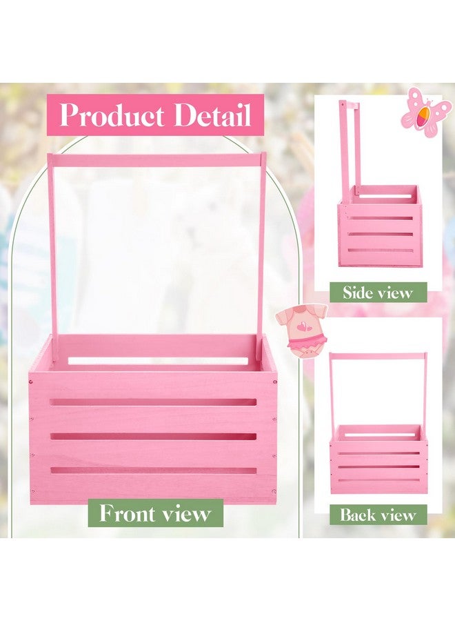 Barydat صندوق باري دات الخشبي الكبير لحفلات استقبال المواليد مع مقبض وزينة، سلة استقبال المواليد بطول 17.7 بوصة لهدايا المواليد الجدد (للإناث والذكور) (وردي) - Image 2