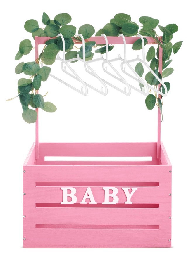 Barydat صندوق باري دات الخشبي الكبير لحفلات استقبال المواليد مع مقبض وزينة، سلة استقبال المواليد بطول 17.7 بوصة لهدايا المواليد الجدد (للإناث والذكور) (وردي) - Image 1