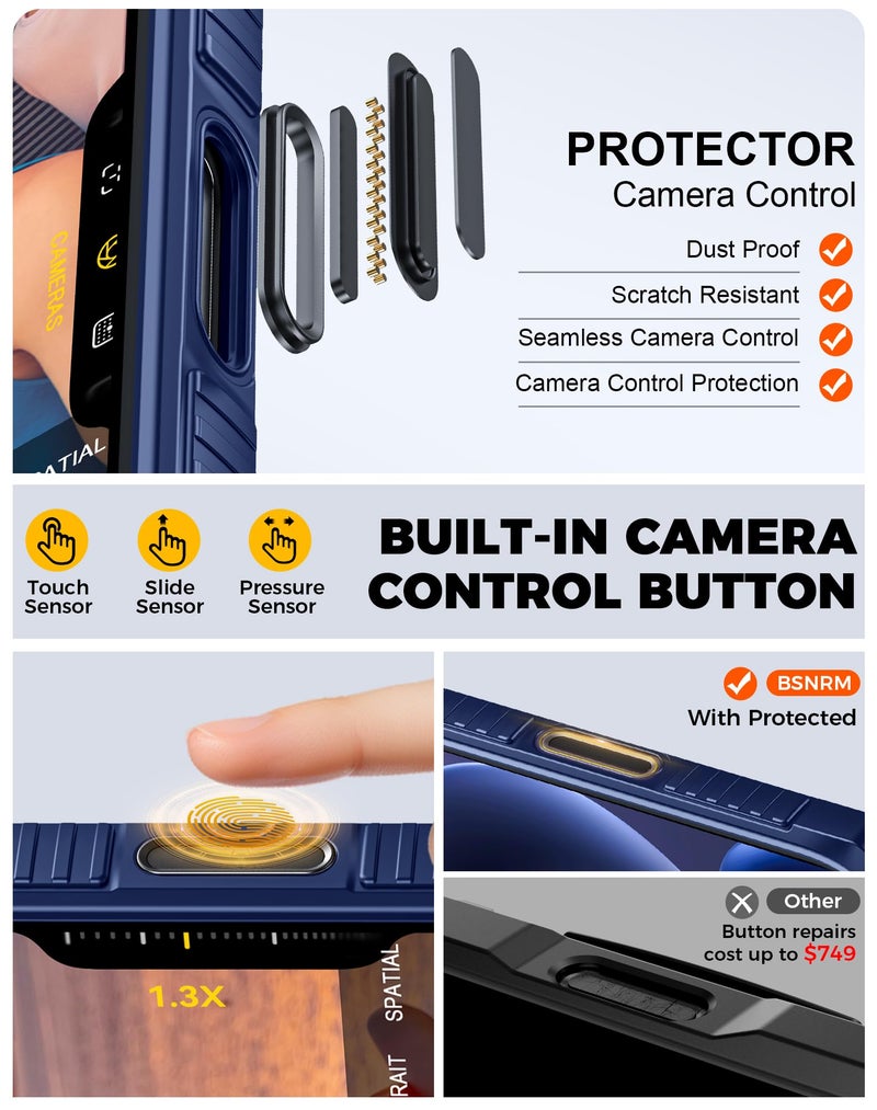 BSNRM for iPhone 17 Pro Max Case Wallet, Built-in RFID Blocking Card Holder (4-5 Cards), Camera Control Button, Slide Camera Cover, Shockproof Rugged Silicone Phone Case for iPhone 17 Pro Max, Blue - Image 3