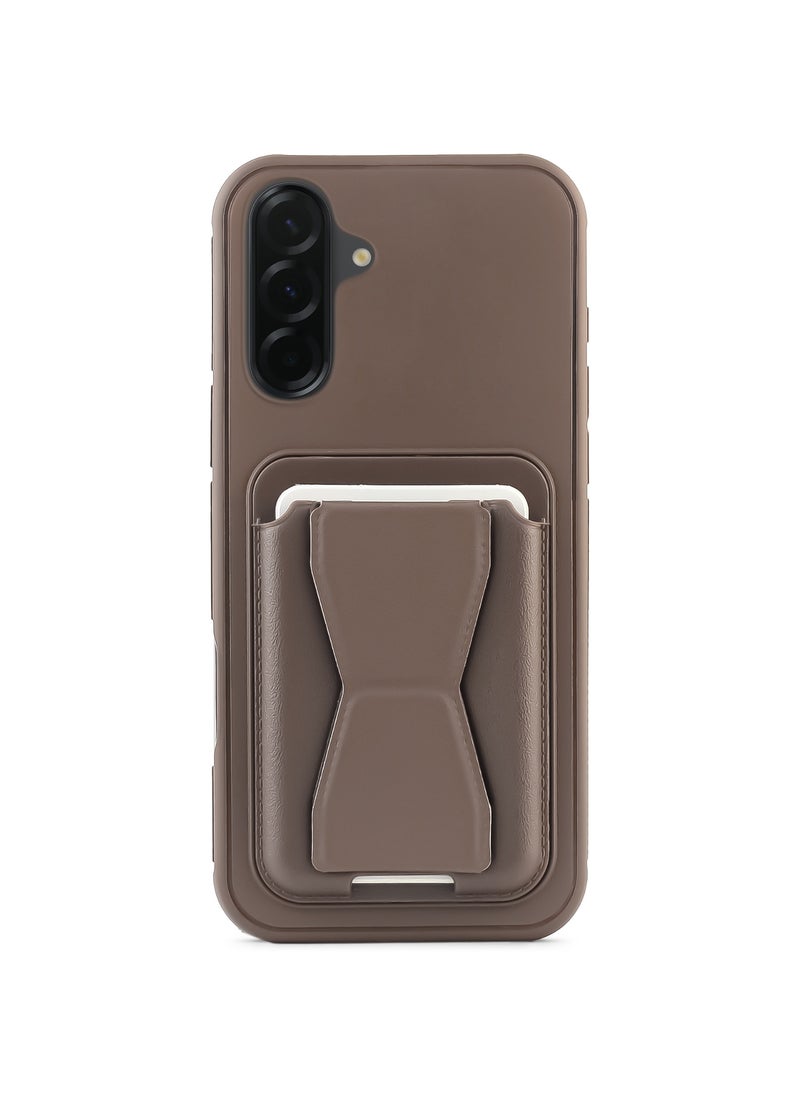 Leather back cover with card wallet Foldable Shockpoof Case compatible with Samsung Galaxy A36/A56 (Dark Brown)