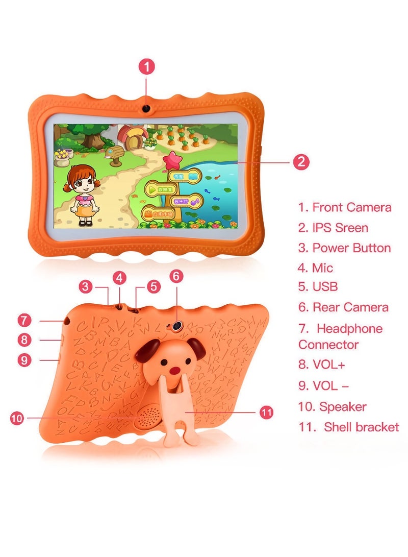 AROAQ Q7 Kids Tablet PC, 7 Inch Large Display Dual Cameras Toddler Pad, 2GB RAM 16GB ROM Wifi Bluetooth Kids Touch Pad, Octa Core Processor Portable Tablet Computer, (1pc, Green) - Image 3