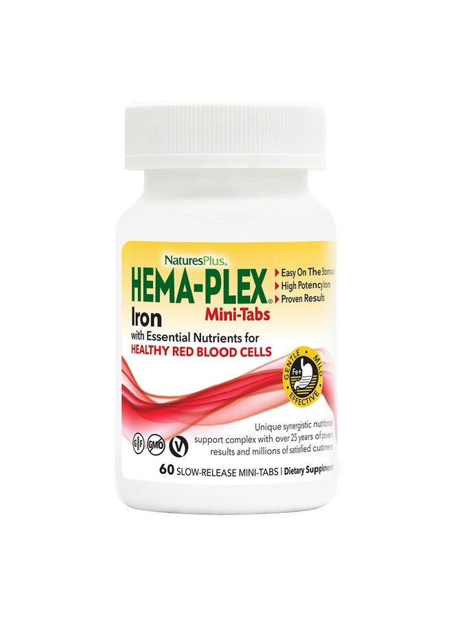 NaturesPlus Hema-Plex Iron - 60 Slow-Release Mini-Tabs - 2 Pack - 85 mg Chelated Iron - Total Blood Health - With Vitamin C & Bioflavonoids - Vegan, Gluten Free - 60 Total Servings - Image 1