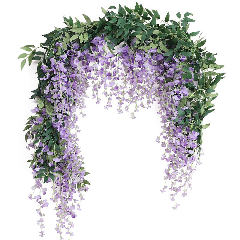 JUSTOYOU 2PCS 7FT زينة الياسمين الاصطناعية زهور الياسمين الاصطناعية لتزيين الجدران في حفلات الزفاف الداخلية والخارجية وغرف النوم بنفسجي