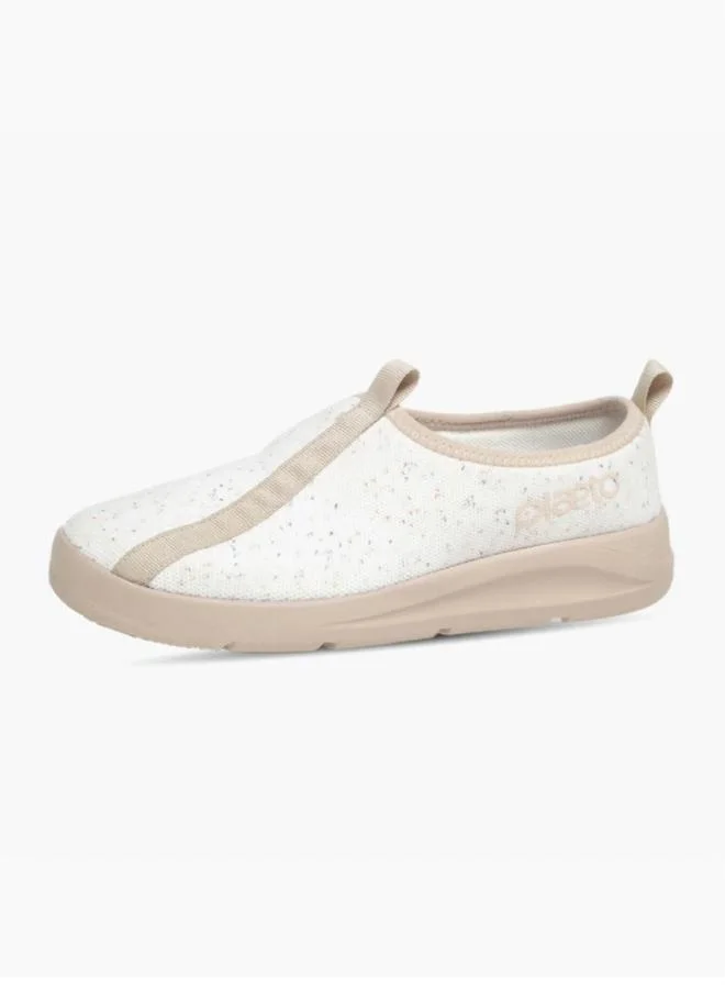 PLAETO Womens EZPlay Textile Slip-On Sneakers - White and Beige
