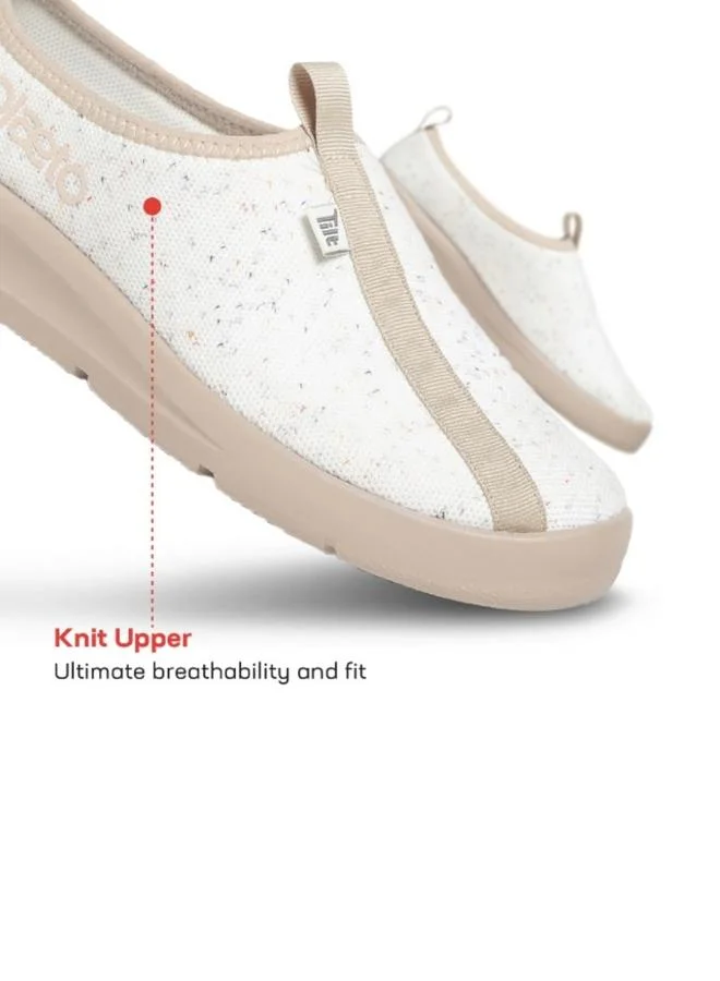 PLAETO Womens EZPlay Textile Slip-On Sneakers - White and Beige
