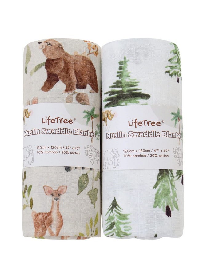 LifeTree Muslin Swaddle Blankets Neutral, Woodland Baby Swaddling Wrap Nursery Receiving Blanket For Boys & Girls Unisex, Soft 70% Viscose From Bamboo And 30% Cotton, Large 47 X 47 Inches  - Image 1