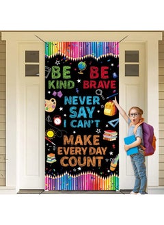 AODELAN 3x6ft Never Say I Can't Door Banner Backdrop 2024 Graduation Motivational Back to School Background Blackboard Rainbow Pencil Kid Classroom School Hallway Sign Decor  - Image 1
