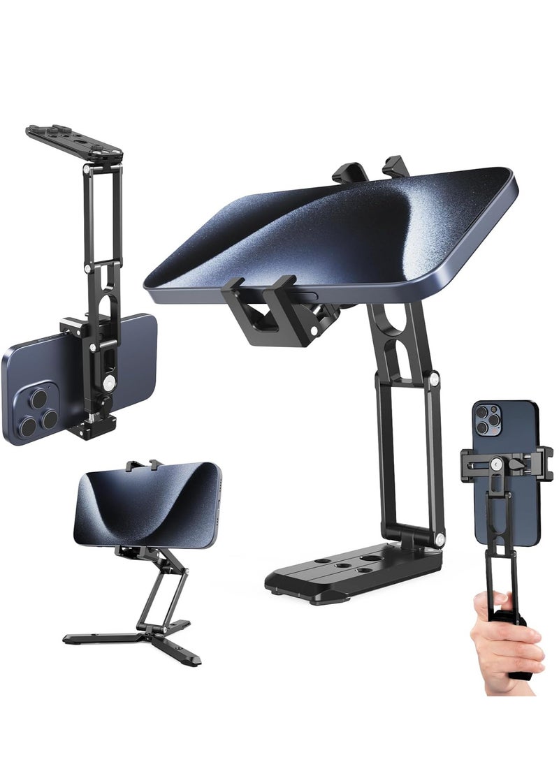 General Phone Tripod Mount with Cold Shoes, Metal Smartphone Tripod Adapter Compatible with iPhone, Multi Angle Tri Fold Cell Phone Holder Desktop Tripod, Handheld Phone Grip for Streaming Vlog SP-04  - Image 1
