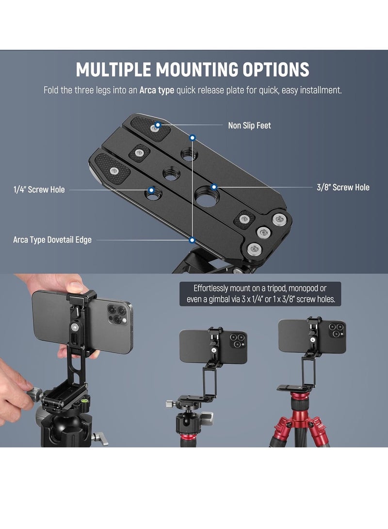 General Phone Tripod Mount with Cold Shoes, Metal Smartphone Tripod Adapter Compatible with iPhone, Multi Angle Tri Fold Cell Phone Holder Desktop Tripod, Handheld Phone Grip for Streaming Vlog SP-04  - Image 3