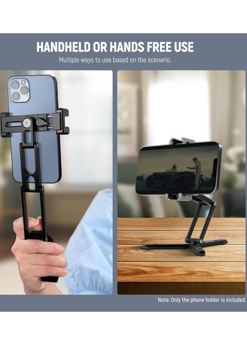 General Phone Tripod Mount with Cold Shoes, Metal Smartphone Tripod Adapter Compatible with iPhone, Multi Angle Tri Fold Cell Phone Holder Desktop Tripod, Handheld Phone Grip for Streaming Vlog SP-04  - Image 4