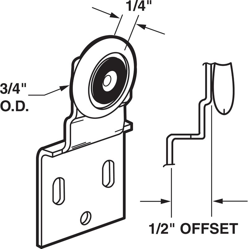 Slide-Co 16202-B Closet Door Roller Assembly with 3/4 in. Convex Edge Ball Bearing Plastic Wheel - Image 2