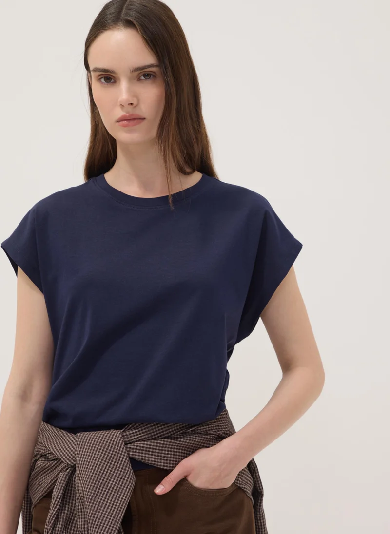 او في اس OVS Blue Pure Cotton Short-Sleeve Regular Fit T-Shirt