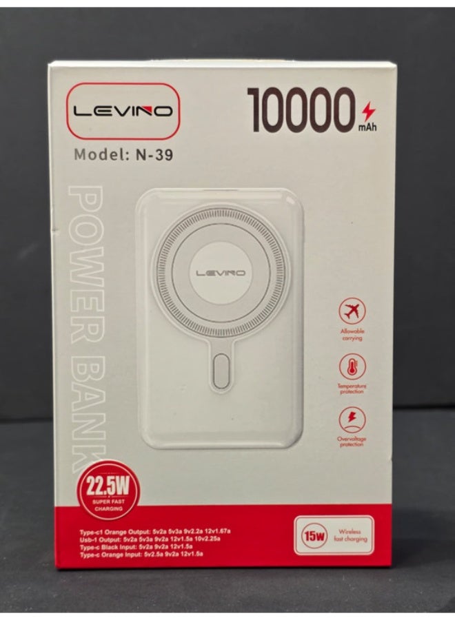 LEVINO 10,000mAh Portable Power Bank | Magnetic Wireless Power Bank 22.5W Fast Charging | Built-In Usb-C and Lightning Integrated Cable,One Usb-C Port, Smart Digital Display,3 In 1 Portable Power Bank for Iphone 17promax/16pro/16/15/14 Series, Samsung, Xiaomi - Image 1