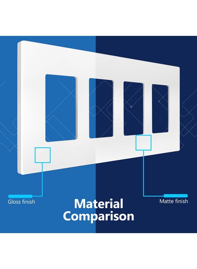LIDER Matte Finish Quadruple Decorator Switch Cover, Screwless Wall Plate, Mid-Size 4-Gang 4.88" x 8.58", Polycarbonate Thermoplastic, UL Listed, LSWP-34M-W, White - Image 3