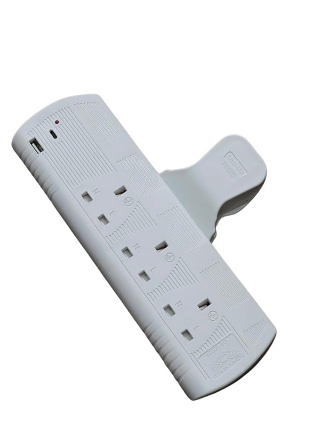 مقبس تمديد متعدد التوصيل 3 اتجاهات، موسع مخرج كهربائي 3 اتجاهات مع 1USB 1PD نوع C، شاحن حائط، محول قابس عالمي، محطة شحن للمنزل والمكتب والمطبخ، مقبس تمديد عالي التحمل 13 أمبير مع مصراع أمان ((3UK-1USB 1PD نوع C)) ((أبيض))  - Image 1