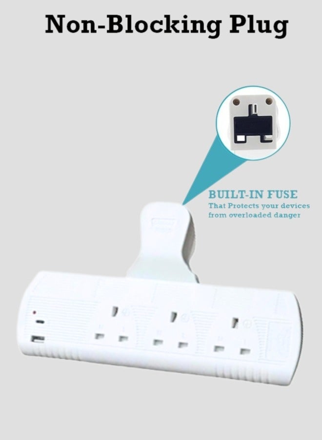 مقبس تمديد متعدد التوصيل 3 اتجاهات، موسع مخرج كهربائي 3 اتجاهات مع 1USB 1PD نوع C، شاحن حائط، محول قابس عالمي، محطة شحن للمنزل والمكتب والمطبخ، مقبس تمديد عالي التحمل 13 أمبير مع مصراع أمان ((3UK-1USB 1PD نوع C)) ((أبيض))  - Image 2