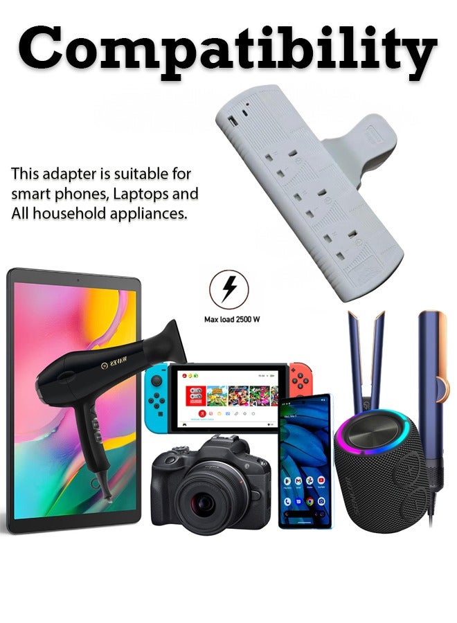 مقبس تمديد متعدد التوصيل 3 اتجاهات، موسع مخرج كهربائي 3 اتجاهات مع 1USB 1PD نوع C، شاحن حائط، محول قابس عالمي، محطة شحن للمنزل والمكتب والمطبخ، مقبس تمديد عالي التحمل 13 أمبير مع مصراع أمان ((3UK-1USB 1PD نوع C)) ((أبيض))  - Image 4