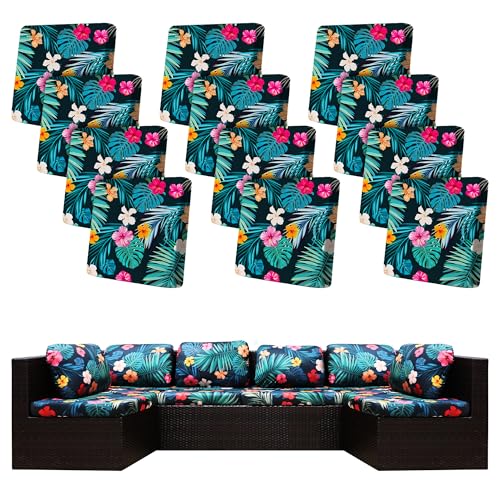 BIETYONE 12 Pcs Stretch Patio Cushion CoversOutdoor Couch Covers ReplacementOutdoor Couch Sofa Slipcoversfor Patio Furniture Cushion CoversWashable Reusable Furniture Protector Summer Night Cover Only - Image 1