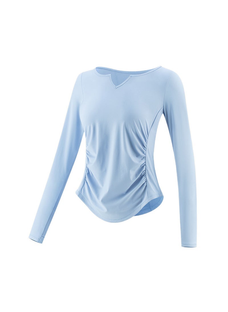 Generic Fashionable small waist yoga clothes womens quick-drying fitness clothes sports tops Pilates training clothes long-sleeved blouse autumn and winter Blue 