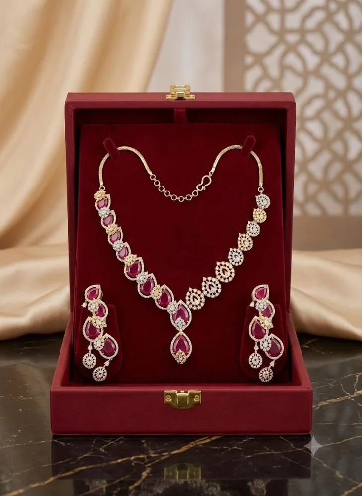 Viny red Elegant American Diamond & Ruby Red  Imitation Necklace Set for Women - Perfect for Parties, Weddings, & Festivals (Diwali, Eid) for Women | Best Price UAE