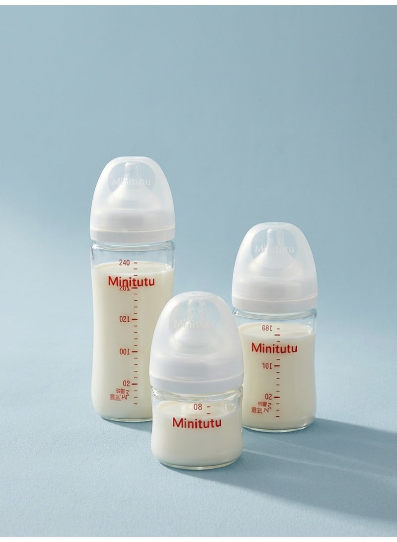 Minitutu Glass Baby Bottle Anti-Colic 240ml (8oz) - Wide Neck Feeding Bottle for 3 Months+, Breast-Like Nipple, BPA Free & Heat Resistant - Image 5