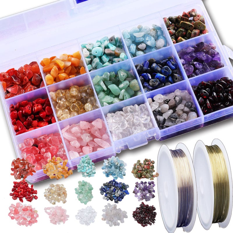 SOSMAR Gemstone Beads Jewellery Making Kit Natural Chip Stone Beads 510mm Drilled Stones Amethyst ChipsRose QuartzAgate for Healing Bracelets Crystal Necklace Crystal Ring