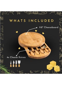 Hihonor Round Cheese Tray and Charcuterie Board Set. Bamboo Round Cheese Board. Charcuterie Cheese Boards. Charcuterie Boards Gift Set. Wood Cheese Board with Knives Set. Charcuterie Party Platter.  - Image 5