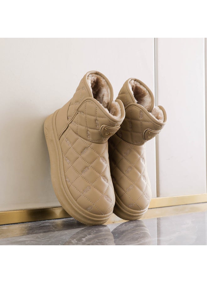 Plus Size Northeastern Snow Boots For Women  Winter New Style Fleece-lined Thickeneded High-top Cotton Shoes Thick-soled Waterproof Bread Shoes