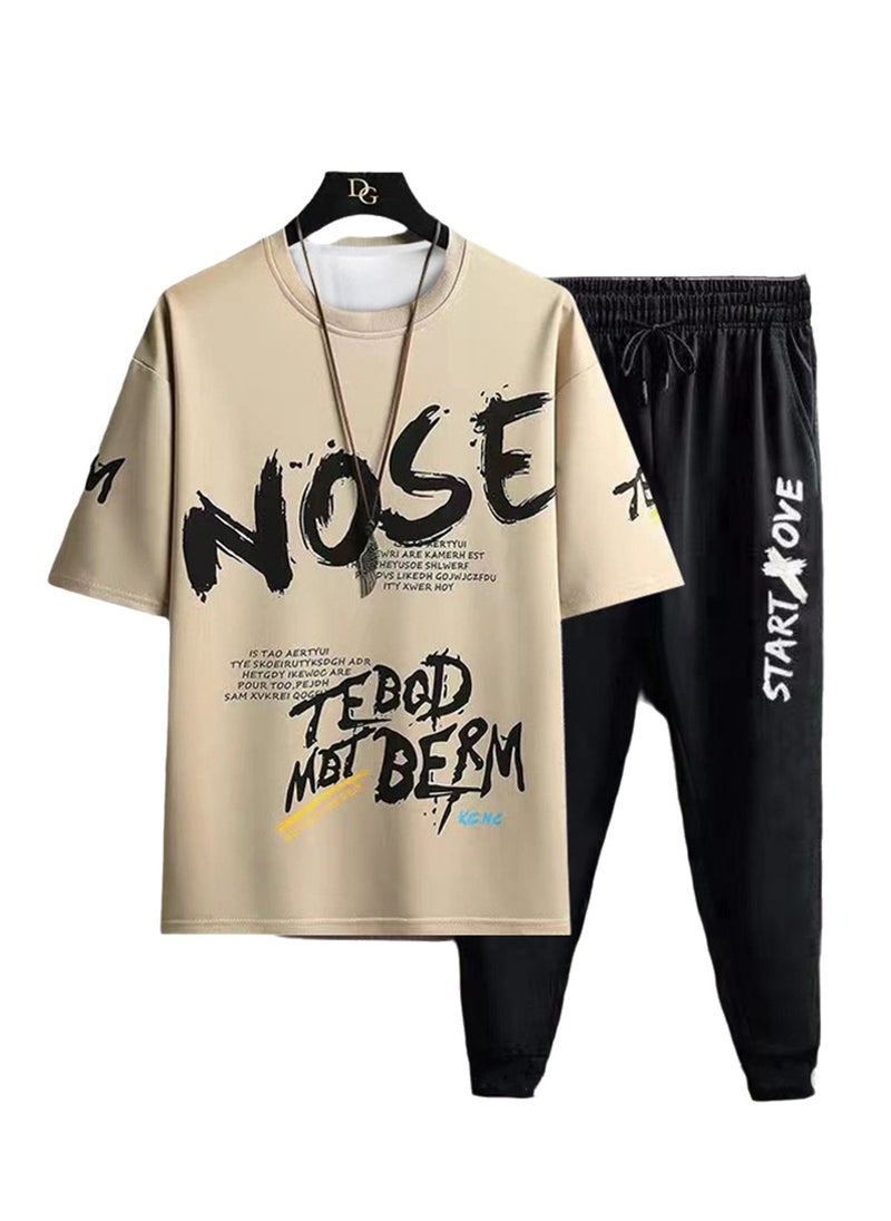 Generic - Men's sports trousers two-piece summer casual suit men's thin trendy short-sleeved t-shirt trousers suit - Image 1