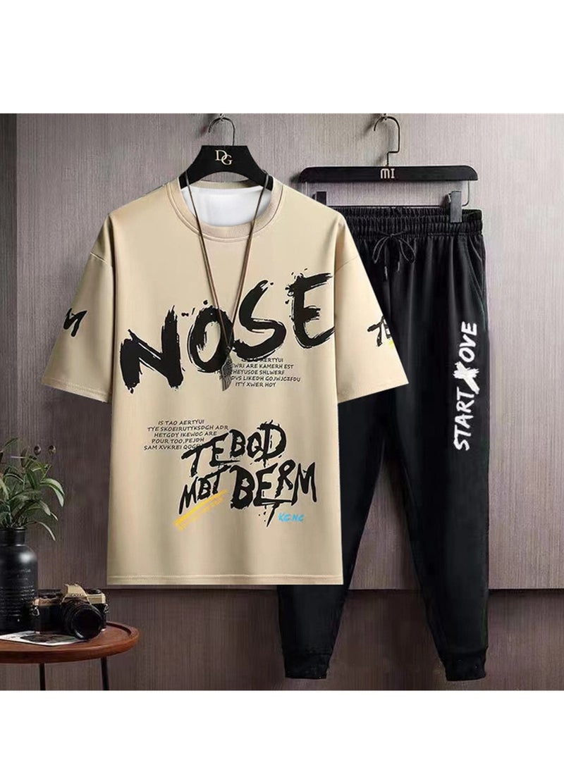 Generic - Men's sports trousers two-piece summer casual suit men's thin trendy short-sleeved t-shirt trousers suit - Image 1