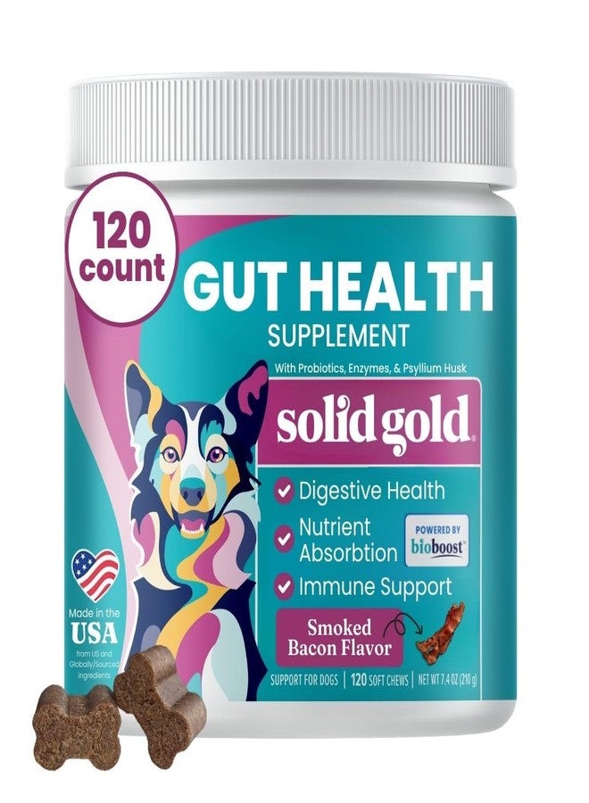 Solid Gold Dog Probiotics for Digestive Health - Probiotics for Dogs with Fiber & Digestive Enzymes for Bowel Support & Gut Health - Bacon Flavor Soft Chews to Support Digestion for All Ages - 120ct - Image 1