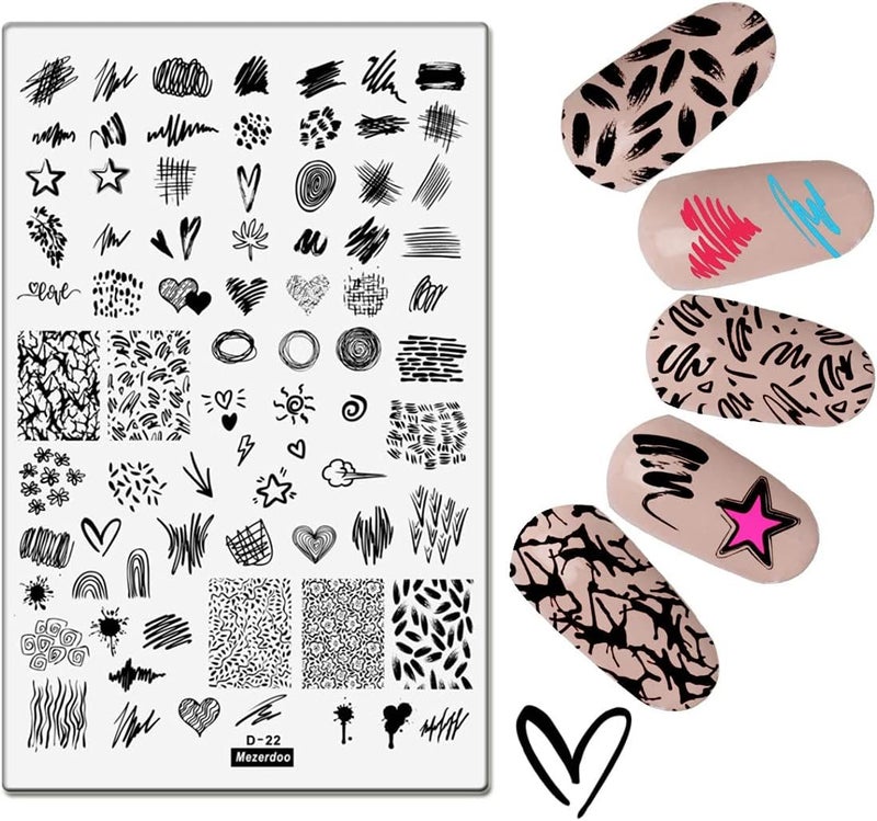 Mezerdoo 1Pcs Graffiti Star Heart Nail Stamping Plates Geometry Striped Stamp Templates Cute Line Sun Image Printing Stencil Big Size Design Nails Art Stamp Mold - Image 1
