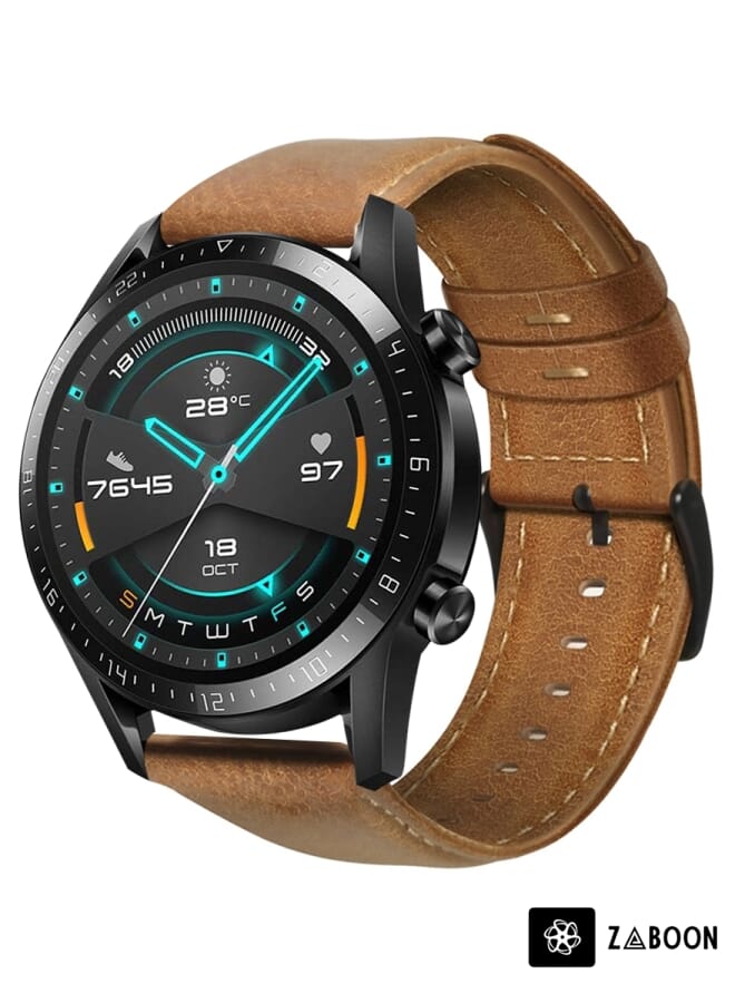 Zaboon سوار ساعة هواوي واتش جي تي 2 46 مم من جلد طبيعي مشمع - Image 1