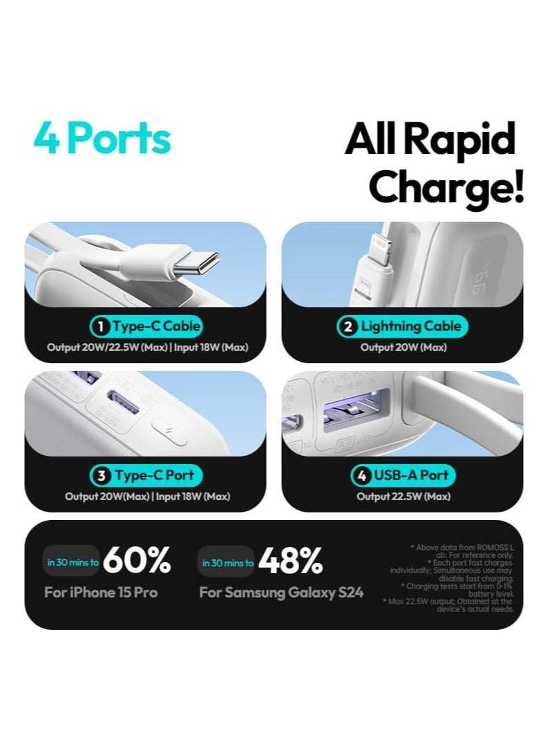 ROMOSS 20000 mAh PPR20 Large Capacity Magentic Power Bank, Portable Charger, Fast Charging Battery Pack Large Capacity, PD22.5W Wired Fast Charging, Screen Display, 4 Outputs, Suitable For iPhone 12-16, Etc White - Image 4