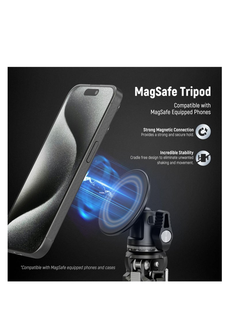 SYOSI Magnetic Phone Tripod Set, Single Hand Grip Selfie Stick Metal Tabletop Mini Tripod with 360° Ball Head, Compatible with MagSafe iPhone 15 Pro Max 14 13 12 Series, 1/4" Threads, PA010+TP29  - Image 2