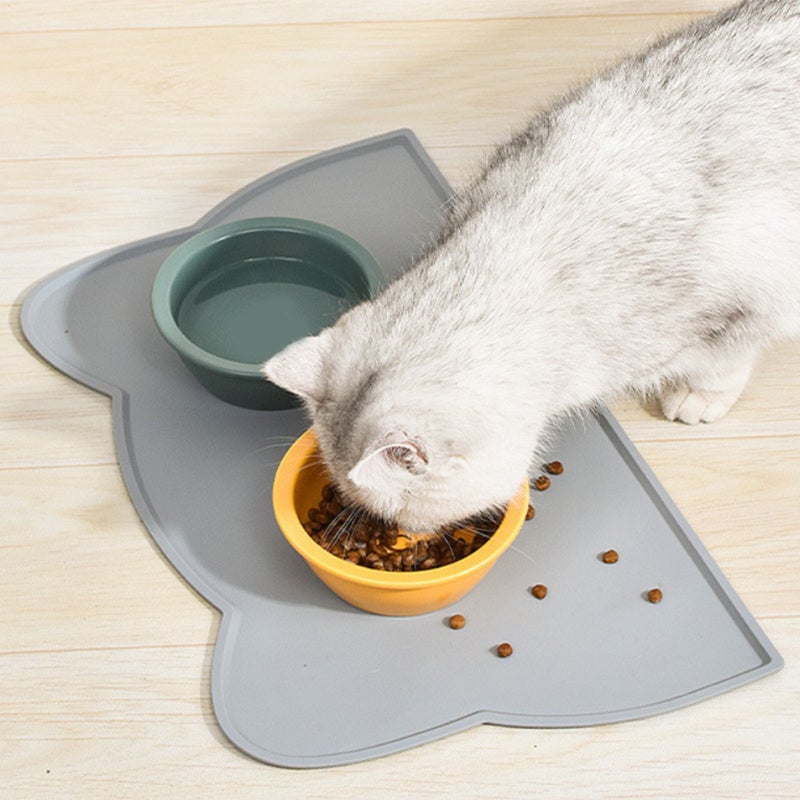 Cat Bowl Mat 17.3 X 9.8 Inches Large Size Soft Silicone - Raised Edge Spill Proof Pet Food Mat for Kitchen Floor - Image 5