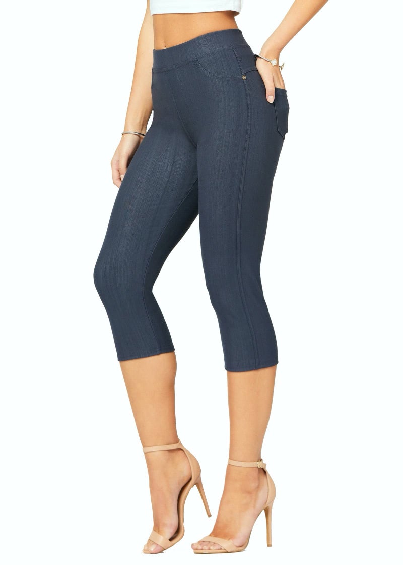 Conceited Capri Leggings Jeggings for Women with Pockets High Waist Tummy Control Shaping Regular and Plus Size Charcoal Grey 2XLarge 3XLarge