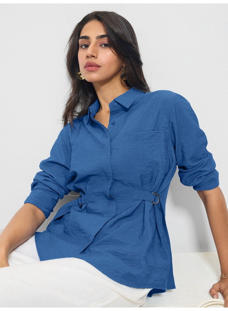 The Souled Store Classic Line: Buckle Shirt Women and Girls Full Sleeves Spread Collar Solid Textured Viscose Nylon Blend Regular Fit Lightweight Summer-Ready Shirt - Image 3