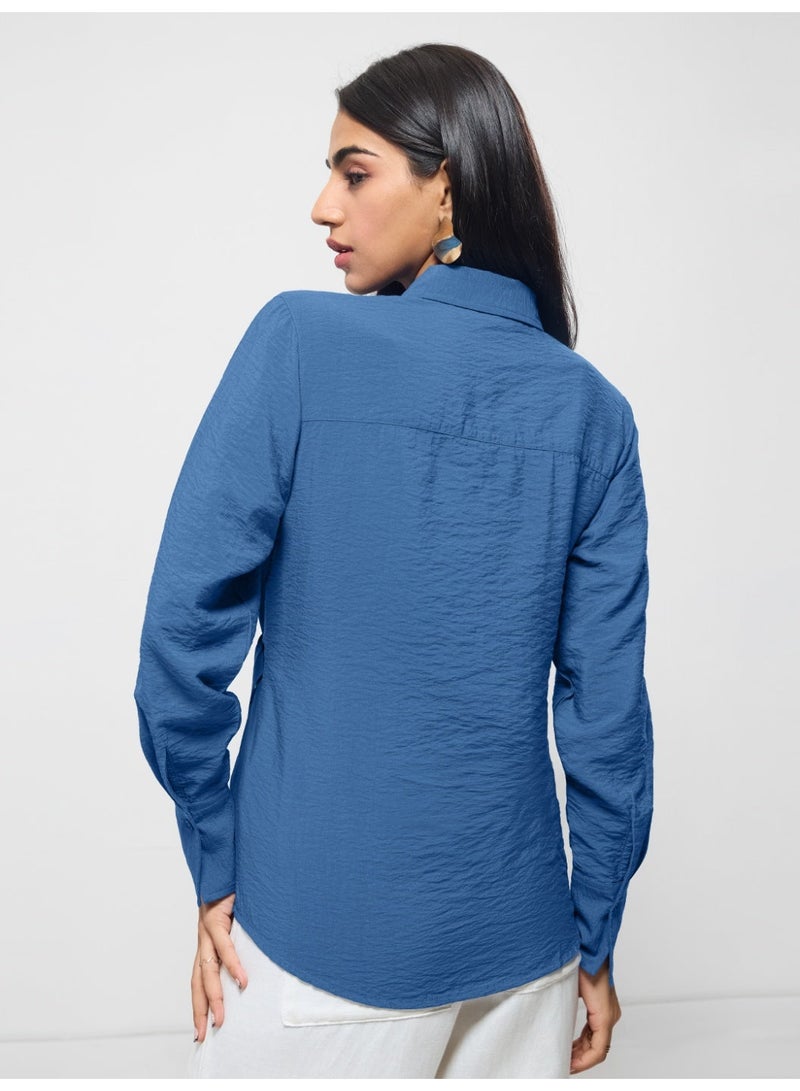 The Souled Store Classic Line: Buckle Shirt Women and Girls Full Sleeves Spread Collar Solid Textured Viscose Nylon Blend Regular Fit Lightweight Summer-Ready Shirt - Image 4