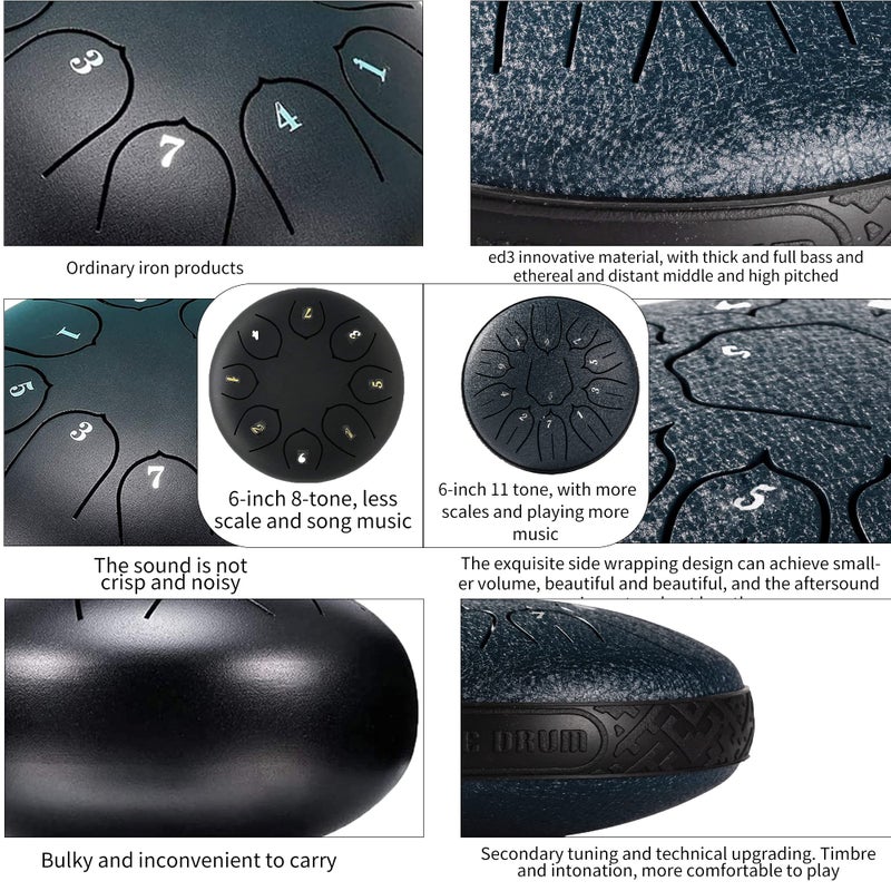 harmuhos Steel Tongue Drum 11 Note 6 Inches D-Key Tank Drum Handpan Drum Percussion Instrument for Meditation Entertainment Musical Education Concert Mind Healing Yoga - Image 2