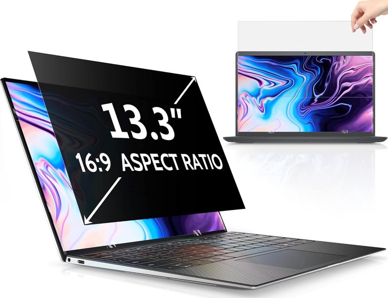Peslv Laptop Privacy Screen 13.3 Inch 16:9 Aspect, Anti Blue Light Glare Removable Slide Mount Tabs Privacy Filter Screen Protector for 13.3Inch Laptop, Generic Computer Moniter Privacy Shield 13.3 in - Image 1