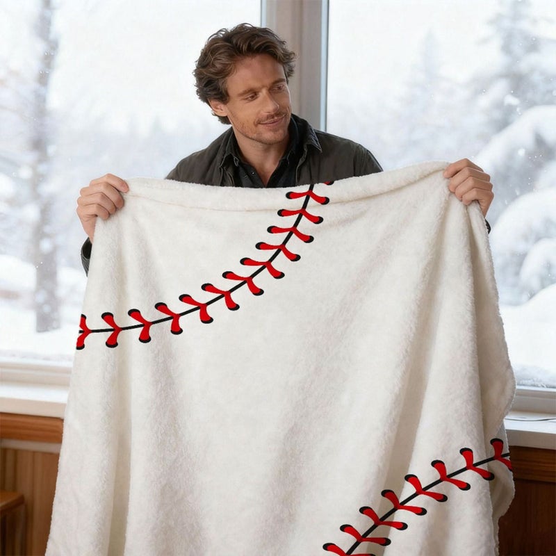 Soft Flannel Baseball Themed Blanket Geometric Pattern Mixed Colors All Season Cozy Throw for Sofa TV 90 x 60 Inch 230 x 150 cm Modern Home Decor - Image 2