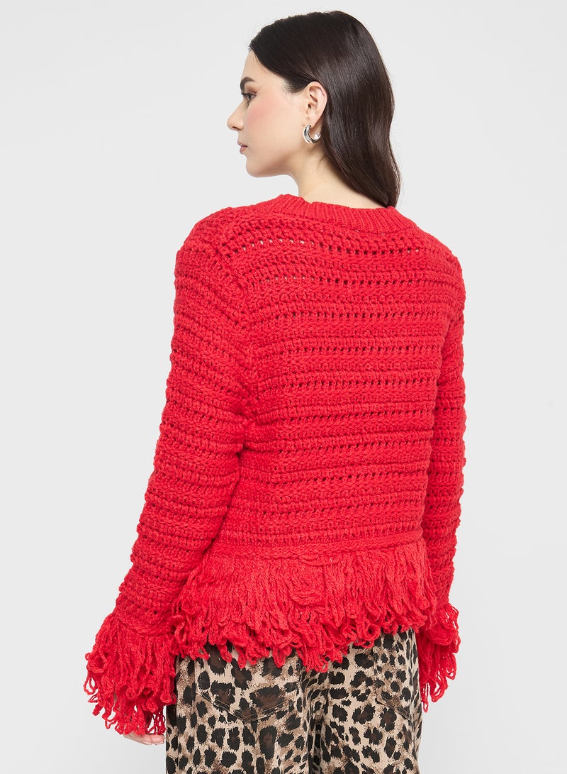 Ginger Knitted Sweater with Fringe Detail - Image 2