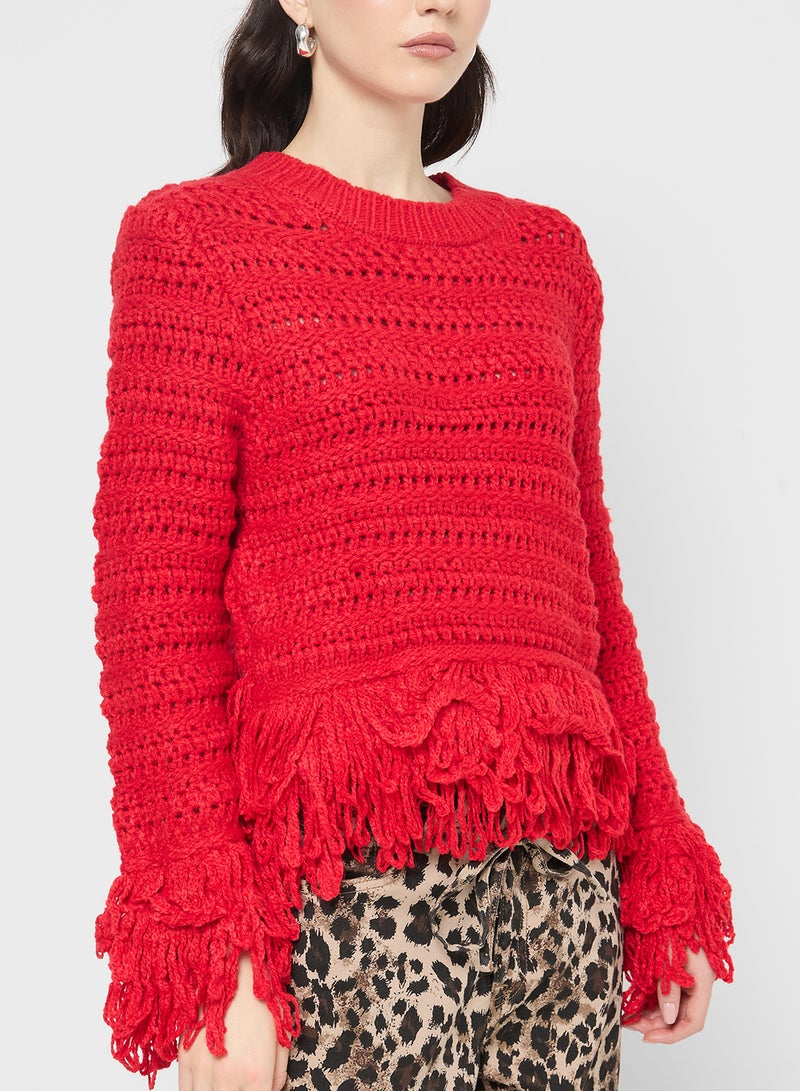 Ginger Knitted Sweater with Fringe Detail - Image 3