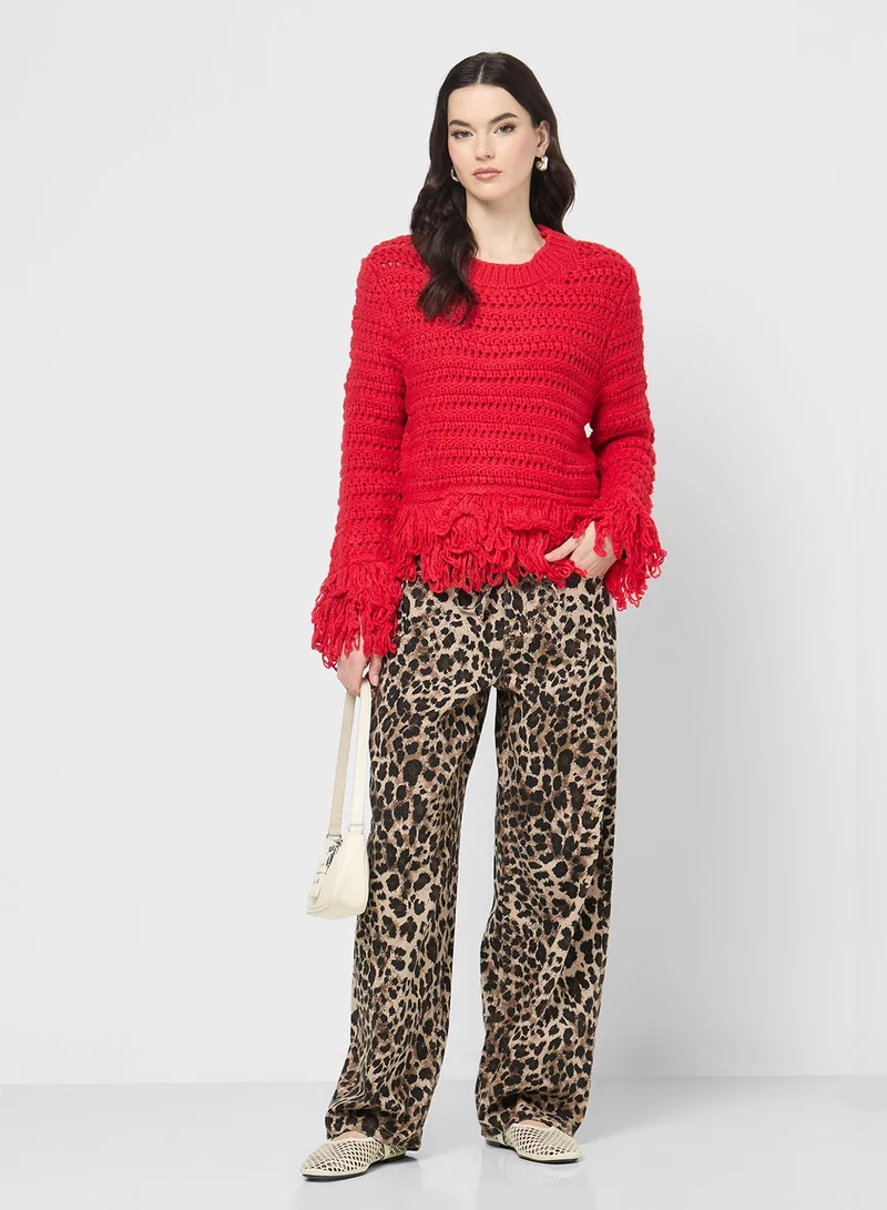 Ginger Knitted Sweater with Fringe Detail