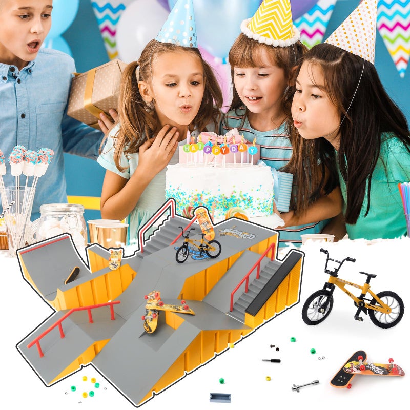 RNGODO Finger Skateboard Park Kits,14-in-1 Bigger Finger Skateboard Ramp Set with 14 Ramps,8 Fingerboards,1 Finger Bike, Skate Park Kit,Fingerboard Skatepark Half Pipe Toys Gifts for Ages 3+ - Image 5
