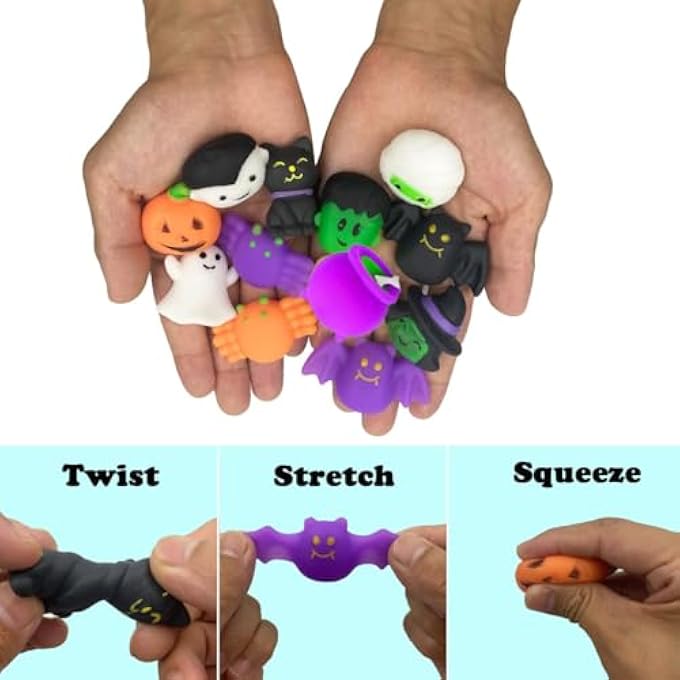 Cherislpy 24 Pcs Halloween Mochi Squishy Toys with Gift Box Mini Kawaii Mochi Squeeze Toy Stress Reliever Anxiety Packs for Kids Party Favors Halloween Miniatures Halloween Treat Bags Gifts - Image 2