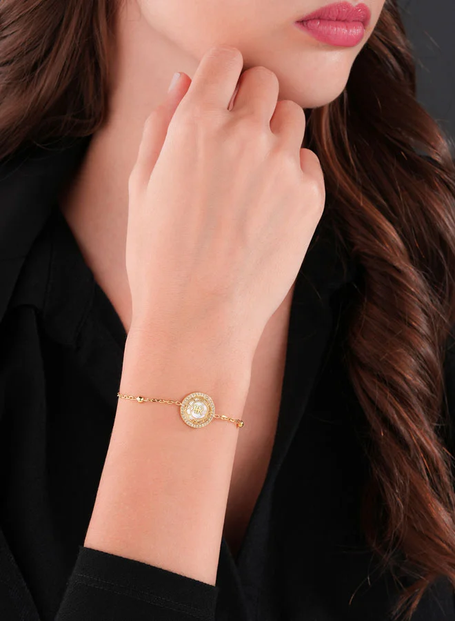 CERRUTI 1881 Arabesque.3 Bracelet, Embossed 3D Floral Design with Mother of Pearl and Gold-Plated Accents, Crystal-Adorned with CRR Logo